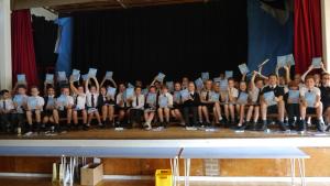 Year 6 pupils from Brookmans Park School receive their copies of Usborne Dictionaries